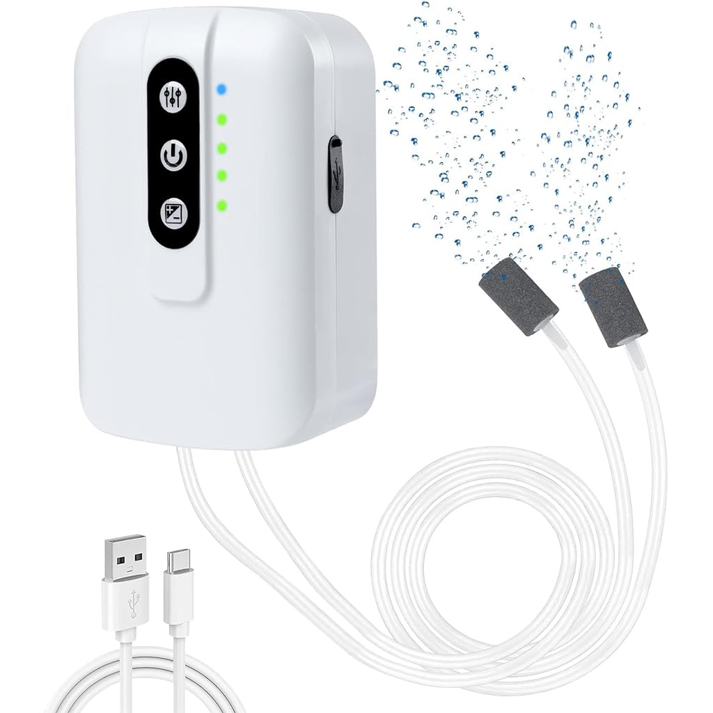 Qpets Portable Oxygen Pump Cordless Aquarium Air Pump Continuous/Intermittent Fishing Air Pump Dual Pipe Aquarium Air Pump Air Stone and Pipe Included USB Rechargeable Aquarium Air Pump Qpets Portable Oxygen Pump Cordless Aquarium Air Pump Continuous/Intermittent Fishing Air Pump Dual Pipe Aquarium Air Pump Air Stone and Pipe Included USB Rechargeable Aquarium Air Pump
